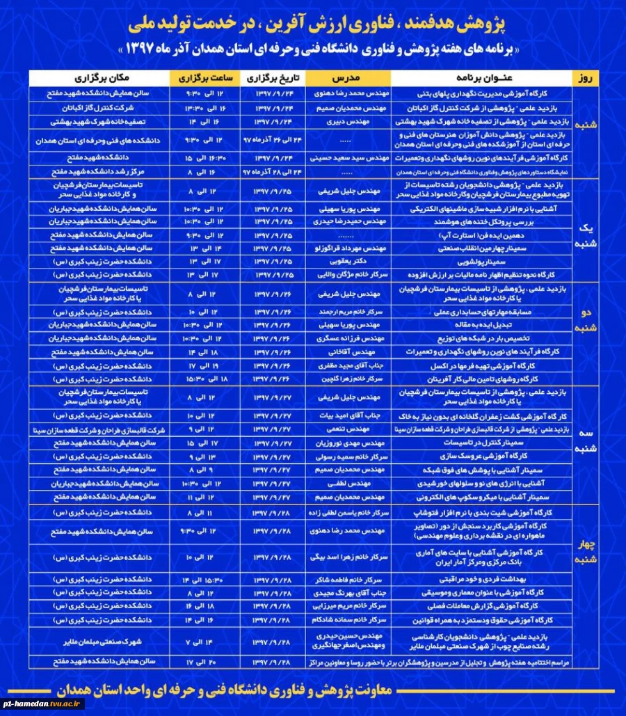 برنامه های هفته پژوهش دانشکده های شهر همدان  2