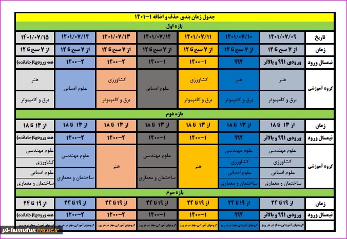 زمانبندی حذف و اضافه نیمسال مهر 1401 2