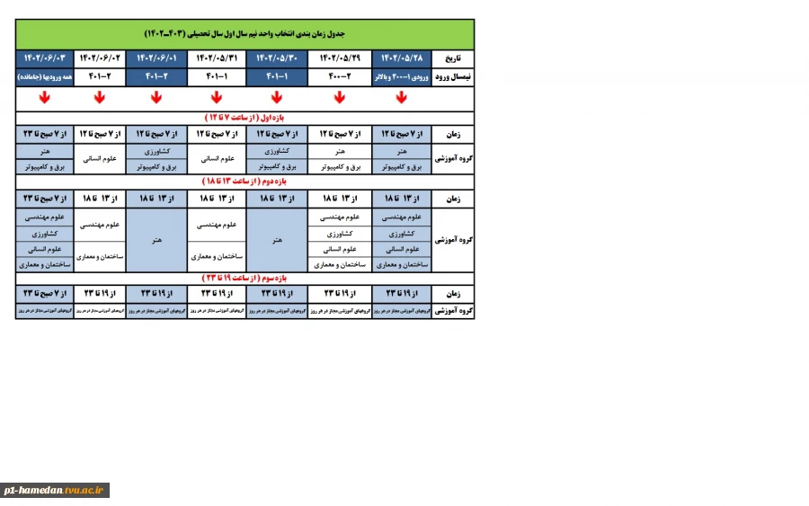 زمانبندی انتخاب واحد نیمسال مهر 1402 2