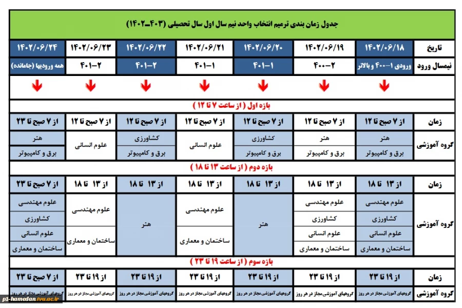 بازه ی زمانبندی ترمیم انتخاب واحد  2