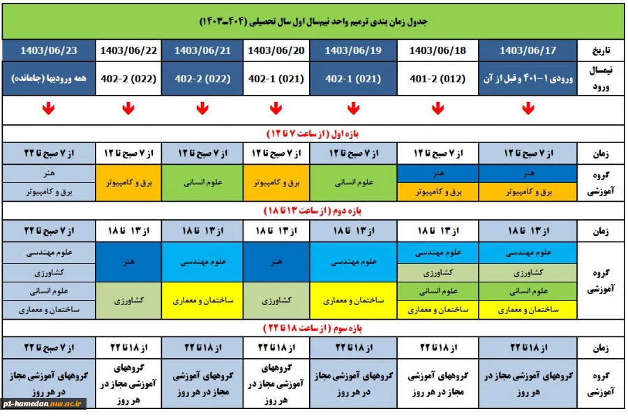 زمانبندی ترمیم انتخاب واحد نیمسال مهر 1403 2