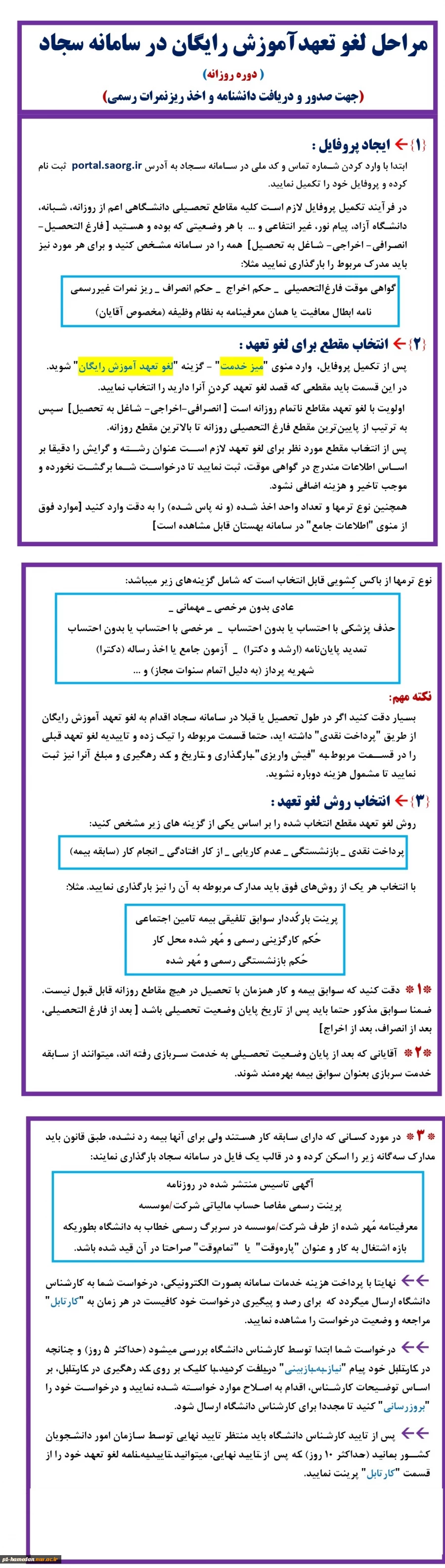 نحوه لغو تعهد آموزش رایگان در سامانه سجاد